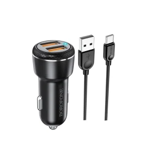 شارژر فندکی دو پورت Borofone مدل BZ17 به همراه کابل تبدیل TYPE C-USB (گارانتی دار)